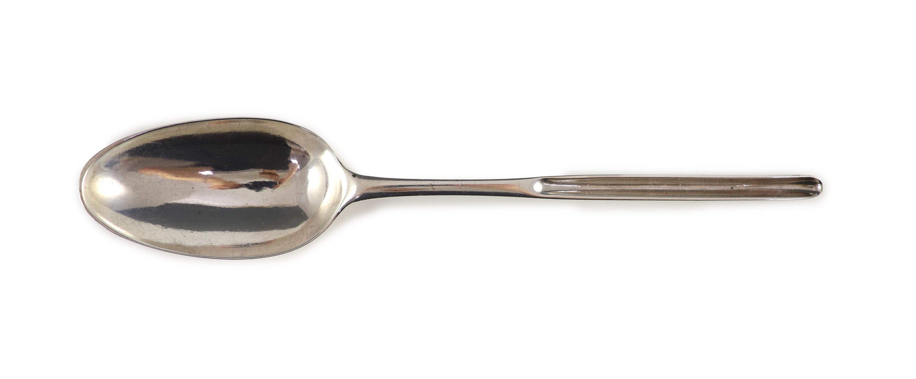 A George II silver marrow spoon, London 1737, maker’s initials ‘I.H’, 22cm long, 1.7 oz.
